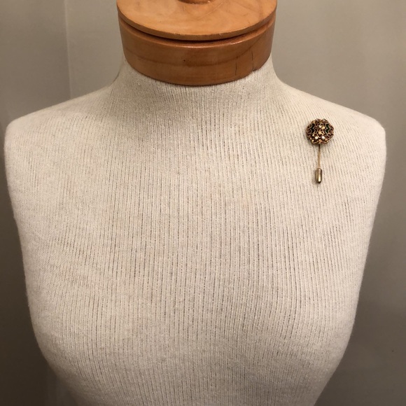 Vintage FLORENZA Stick Pin brooch Green Enamel & Rhinestones - Picture 10 of 16